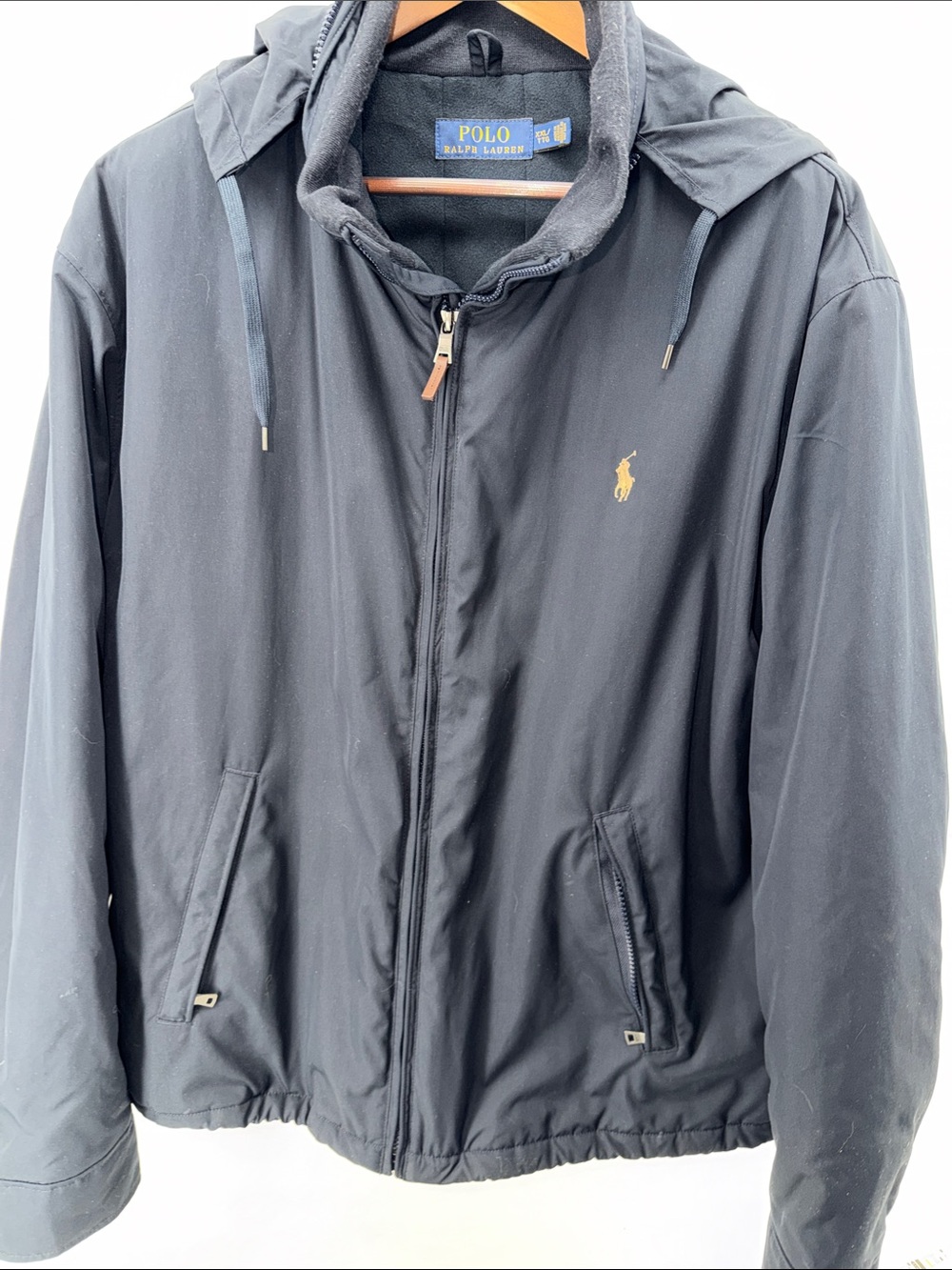 Polo by Ralph Lauren Black Hooded Windbreaker with Yellow Pony